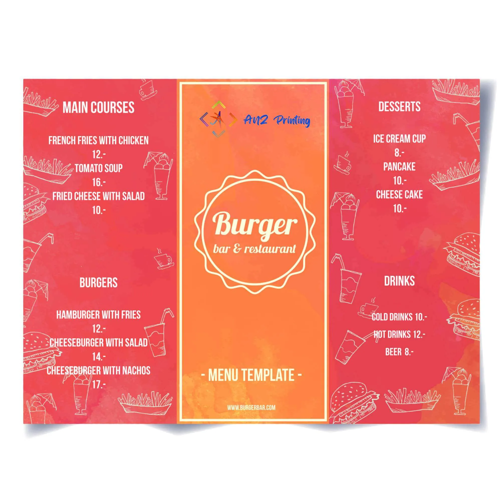 Folded TakeAway Menu